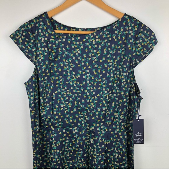 The Savile Row Navy Dress Pineapple Print Size 14 - Picture 3 of 7